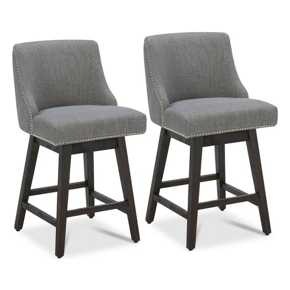 CHITA 26 inch Fabric Swivel Upholstered Counter Height Bar Stools with Full Back, Set of 2, Fog Gray