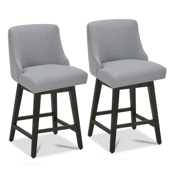 CHITA 26 inch Fabric Swivel Upholstered Counter Height Bar Stools with Full Back, Set of 2, Gray