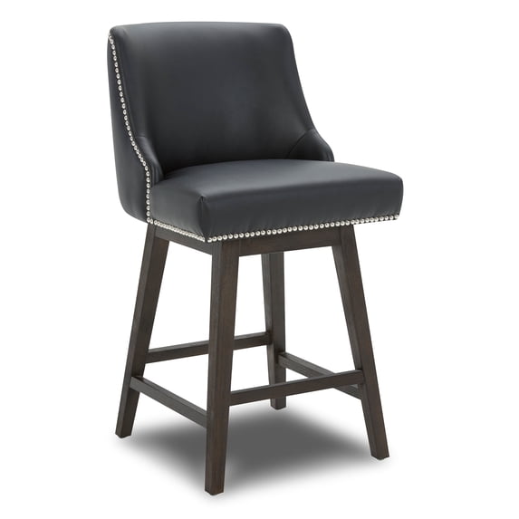 CHITA 26 inch Faux Leather Swivel Upholstered Counter Height Bar Stools with Full Back, Black