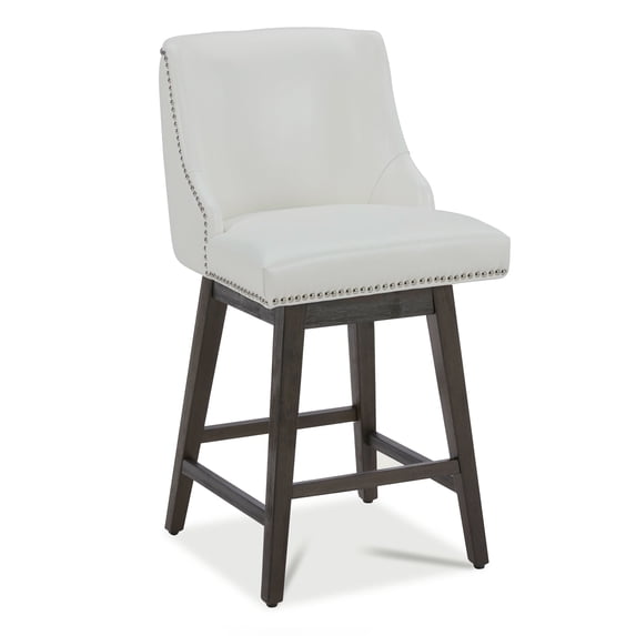 CHITA 26 inch Faux Leather Swivel Upholstered Counter Height Bar Stools with Full Back, Pure White
