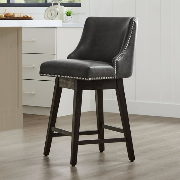 CHITA 26 inch Faux Leather Swivel Upholstered Counter Height Bar Stools with Full Back, Retro Gray