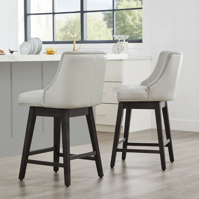 CHITA Modern 26 inch Swivel Bar Stools Faux Leather Upholstered Counter Height Full Back Set of 2 Creamy Gray Walmart
