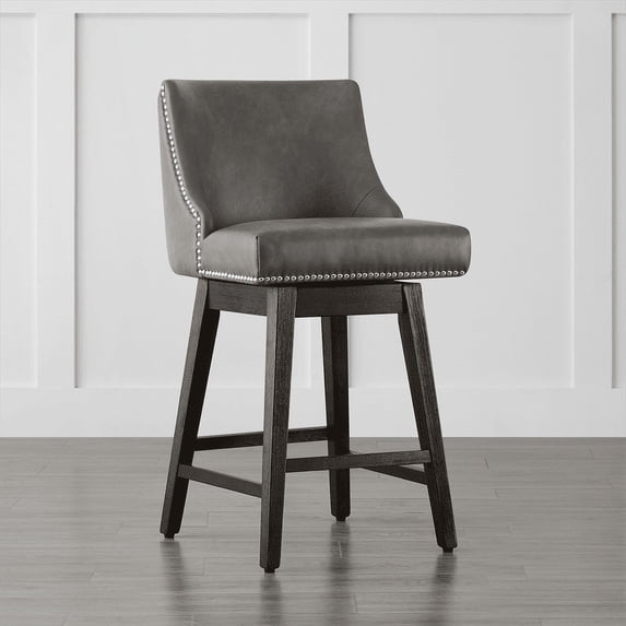 CHITA 26 inch Swivel Upholstered Counter Height Bar Stools with Full Back,Faux Leather in Slate