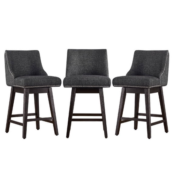 CHITA 26 inch Swivel Upholstered Counter Height Bar Stools with Full Back Set of 3,Fabric in Midnight