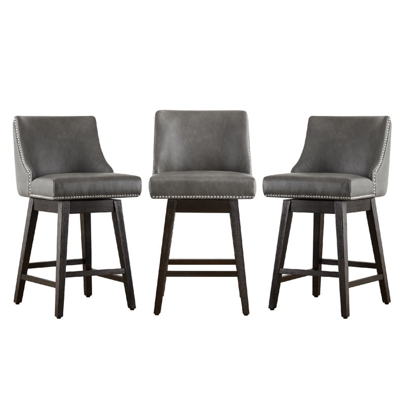 CHITA 26 inch Swivel Upholstered Counter Height Bar Stools with Full Back Set of 3,Faux Leather in Slate