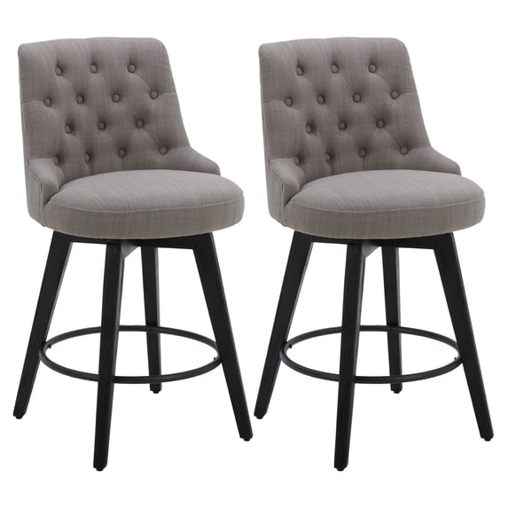 CHITA 26 inch Swivel Upholstered Counter Height Bar Stools with Tufted Back Set of 2, Fabric in Flint Gray