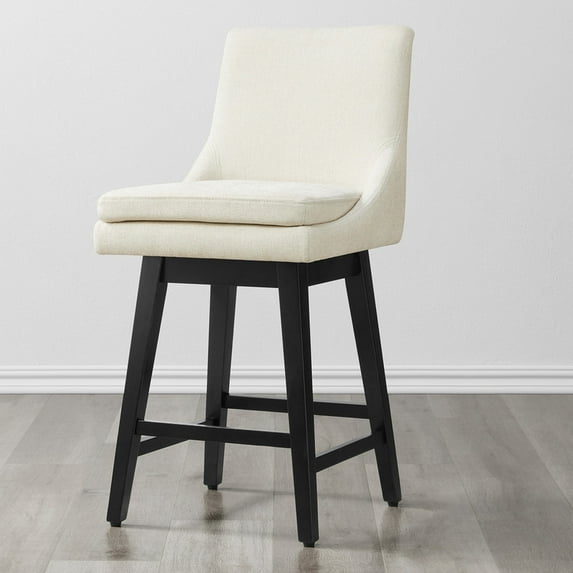 CHITA 26 inch Upholstered Swivel Fabric Counter Bar Stools with Back & Wood Legs,Fabric in Linen