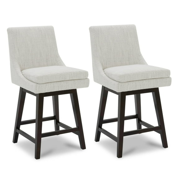 CHITA 26 inch Upholstered Swivel Fabric Counter Bar Stools with Back & Wood Legs Set of 2, Ivory White