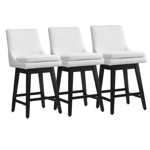 CHITA 26 inch Upholstered Swivel Fabric Counter Bar Stools with Back & Wood Legs Set of 3,Fabric in Cream