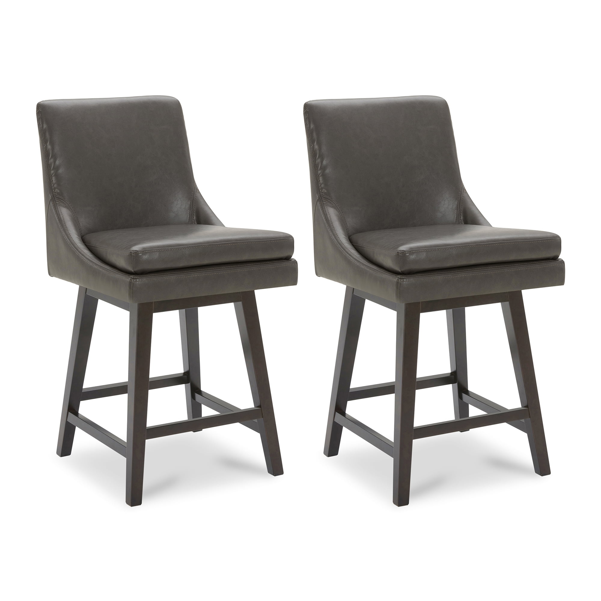 Chita 26 Inch Upholstered Swivel Faux Leather Counter Bar Stools With Back And Wood Legs Set Of 2 