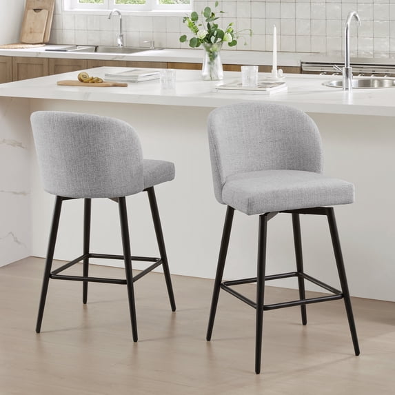 CHITA 27" Swivel Upholstered Counter Bar Stools Set of 2 with Back & Metal Legs, Fabric in Cloud