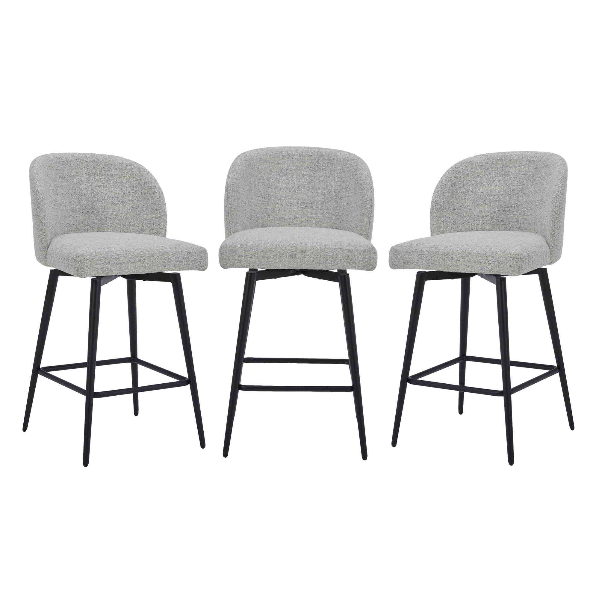 CHITA 27" Swivel Upholstered Counter Bar Stools set of 3 with Back & Metal Legs, Fabric in Cloud
