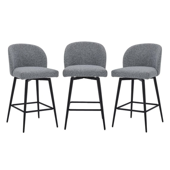 CHITA 27" Swivel Upholstered Counter Bar Stools set of 3 with Back & Metal Legs, Fabric in Gray