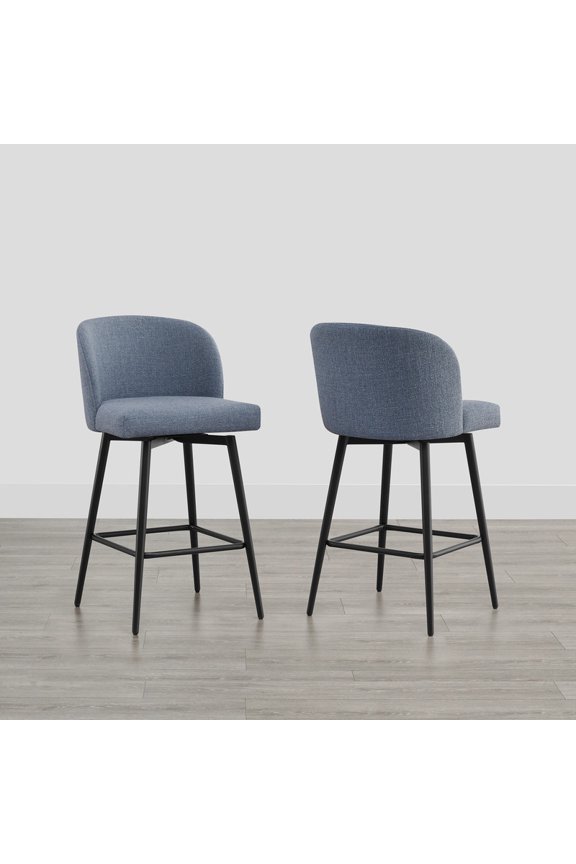 27" Swivel Upholstered Counter Bar Stools with Back & Metal Legs Set of 2,Fabric in Capri Blue