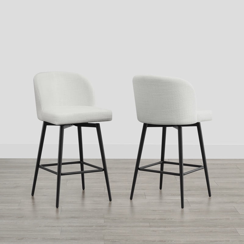 White Upholstered Swivel Counter Stools with Iron Legs, Set of 2