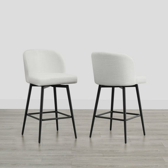 CHITA 27" Swivel Upholstered Counter Bar Stools with Back & Metal Legs Set of 2,Fabric in White