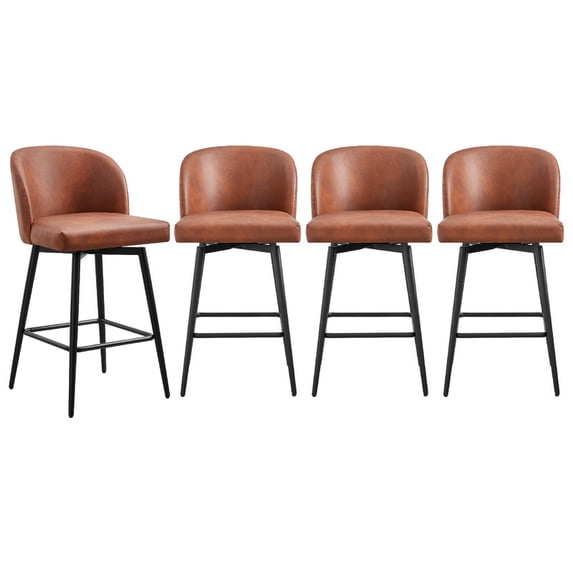 CHITA 27" Swivel Upholstered Counter Bar Stools with Back & Metal Legs Set of 4,Faux Leather in Terracotta
