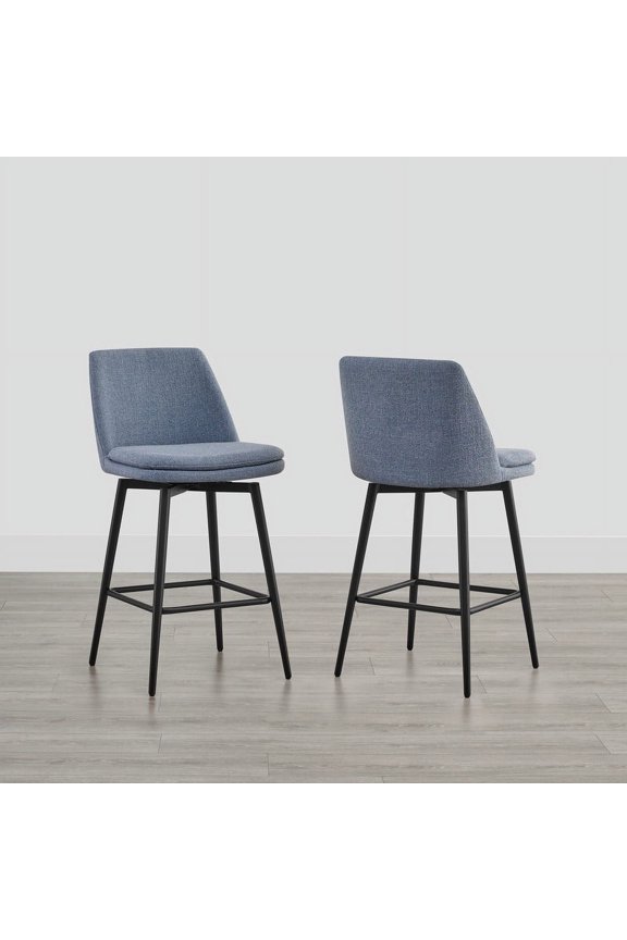 27 inch Counter Height Swivel Bar Stools Low Back Set of 2,Fabric in Capri Blue