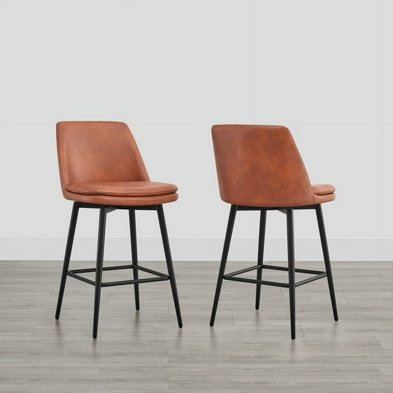 CHITA 27 inch Counter Height Swivel Bar Stools Low Back Set of 2,Faux Leather in Terracotta