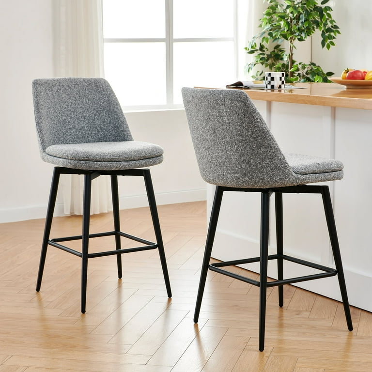 CHITA 27 inch Counter Height Swivel Bar Stools Low Back Set of 2 Metal Base Fabric in Gray