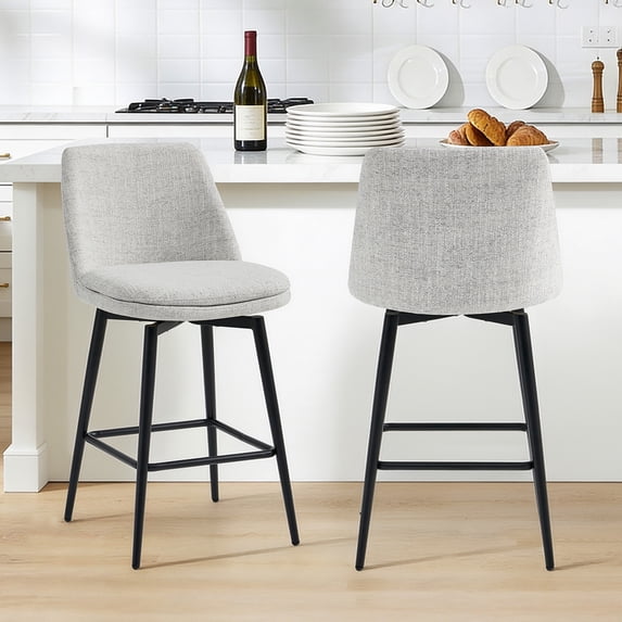 CHITA 27'' Swivel Bar Stools with Low Back Set of 2, Counter Height Stools, Metal Base, Faux Leather in Cloud