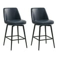 thumbnail image 1 of CHITA 27 inch Counter Height Swivel Bar Stools Low Back Set of 2, Metal Base, Faux Leather in Navy Blue, 1 of 10