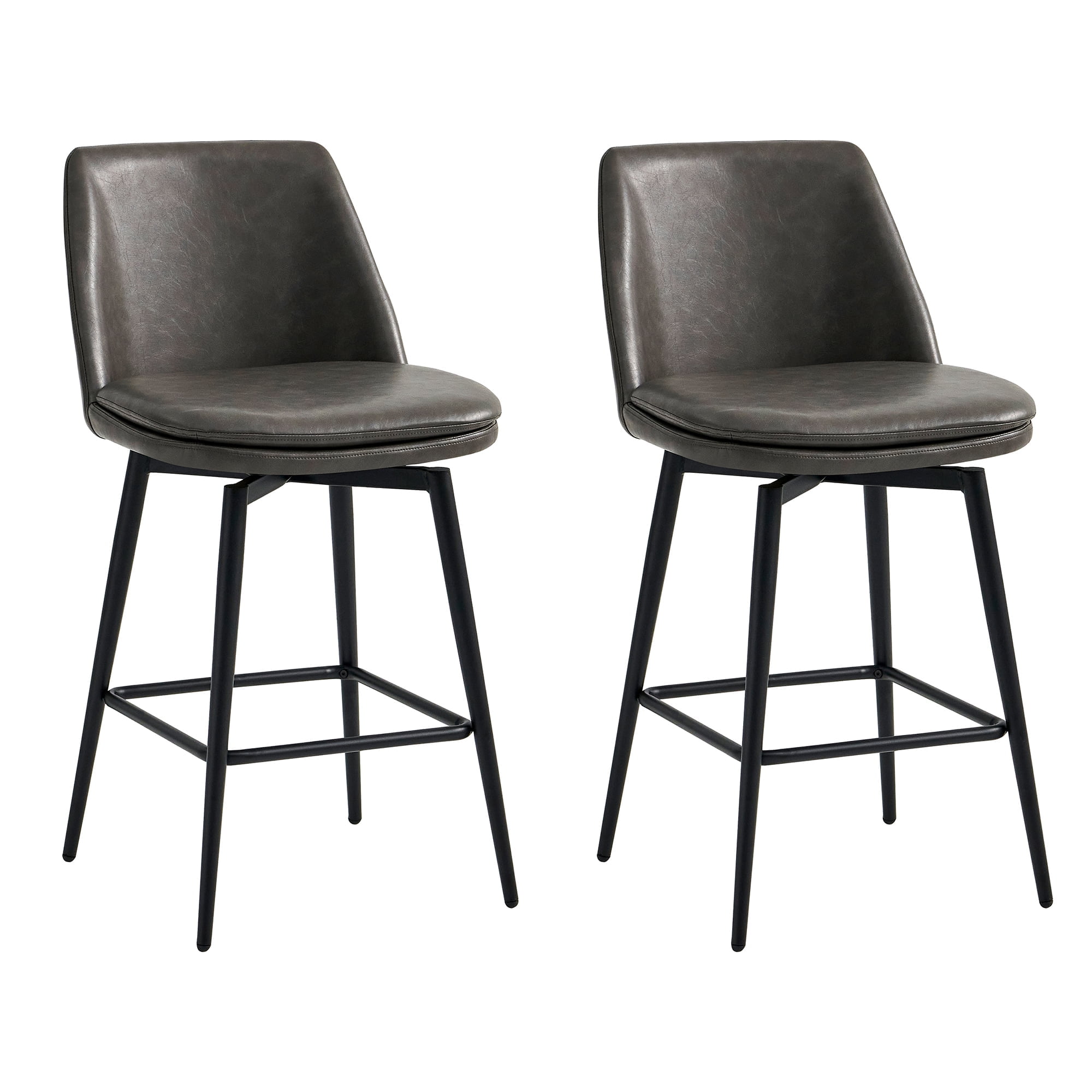 CHITA 27 inch Counter Height Swivel Bar Stools Low Back Set of 2, Metal Base, Faux Leather in Retro Gray