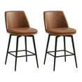 thumbnail image 1 of CHITA 27 inch Counter Height Swivel Bar Stools Low Back Set of 2, Metal Base, Faux Leather in Saddle Brown, 1 of 10