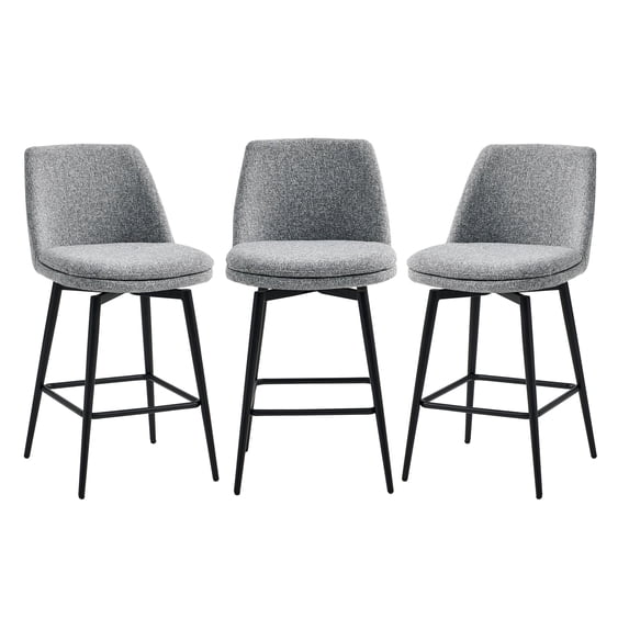 CHITA 27 inch Counter Height Swivel Bar Stools Low Back Set of 3, Metal Base, Fabric in Gray