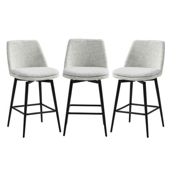 CHITA 27 inch Counter Height Swivel Bar Stools Low Back Set of 3, Metal Base, Faux Leather in Cloud