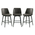 thumbnail image 1 of CHITA 27 inch Counter Height Swivel Bar Stools Low Back Set of 3, Metal Base, Faux Leather in Retro Gray, 1 of 9