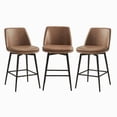 thumbnail image 1 of CHITA 27 inch Counter Height Swivel Bar Stools Low Back Set of 3, Metal Base, Faux Leather in Saddle Brown, 1 of 9