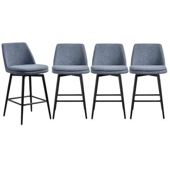 CHITA 27 inch Counter Height Swivel Bar Stools Low Back Set of 4,Fabric in Capri Blue