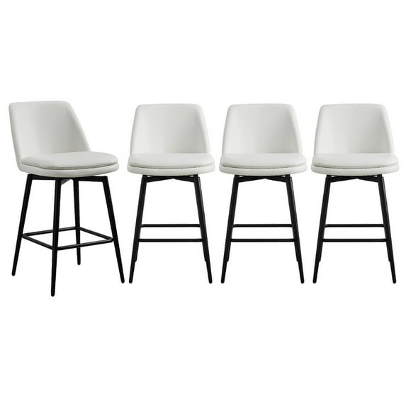 CHITA 27 inch Counter Height Swivel Bar Stools Low Back Set of 4,Faux Leather in white
