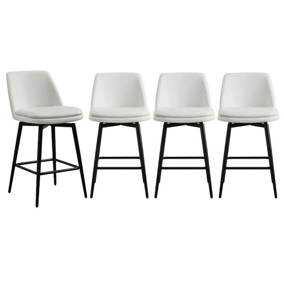 CHITA 27 inch Counter Height Swivel Bar Stools Low Back Set of 4,Faux Leather in white