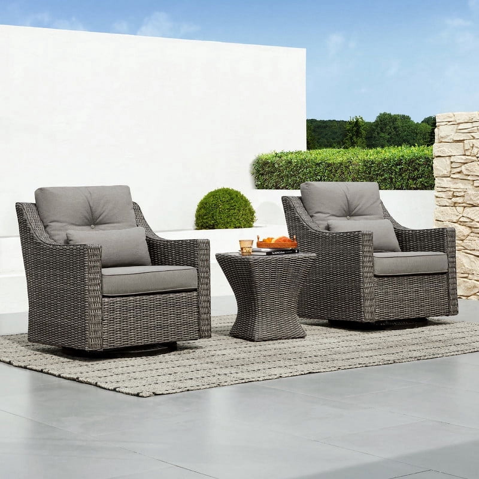 CHITA 3-Piece Outdoor Wicker Patio Furniture Set with Swivel Glider ...