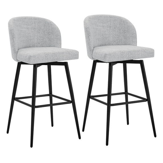 CHITA 30" Swivel Upholstered Counter Bar Stools Set of 2 with Back & Metal Legs, Fabric in Cloud