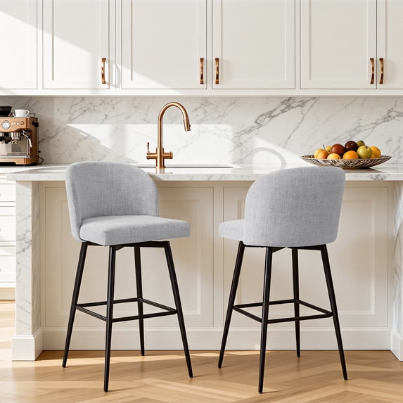 CHITA Swivel Bar Stools with Back & Metal Leg, Upholstered Counter Height Barstool, 30" Seat Height, Fabric in Cloud, Set of 2