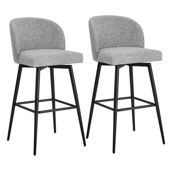 CHITA 30" Swivel Upholstered Counter Bar Stools Set of 2 with Back & Metal Legs, Fabric in Gray