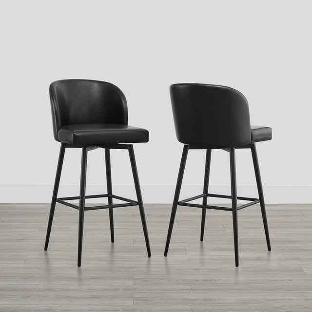 CHITA 30" Swivel Upholstered Counter Bar Stools with Back & Metal Legs Set of 2,Faux Leather in Black