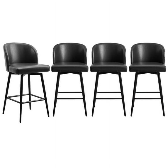 CHITA 30" Swivel Upholstered Counter Bar Stools with Back & Metal Legs Fabric in CloudSet of 4,Faux Leather in Black