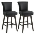 thumbnail image 1 of CHITA 30 in Upholstered Swivel Counter Bar Stools with Back&Wood Legs Set of 2, Faux Leather in Black, 1 of 9