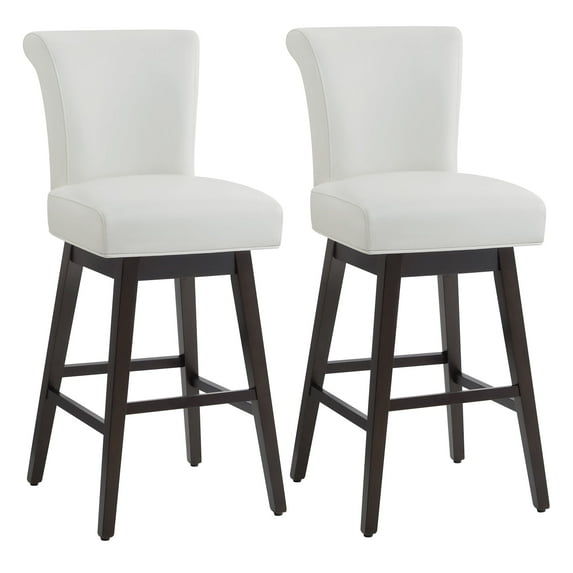CHITA 30 in Upholstered Swivel Counter Bar Stools with Back&Wood Legs Set of 2, Faux Leather in White