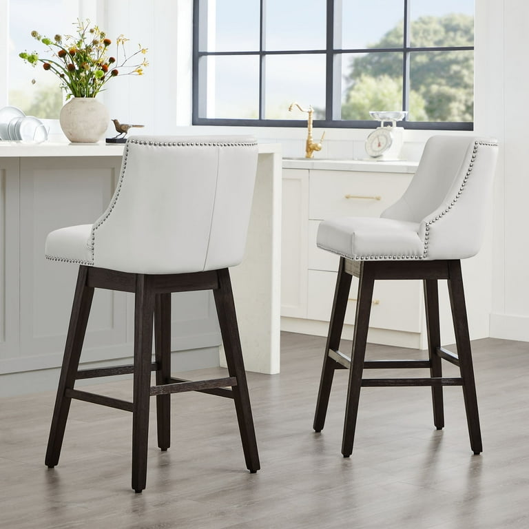 Leather White Dining Stools CHITA 30 Inch Faux Leather Swivel