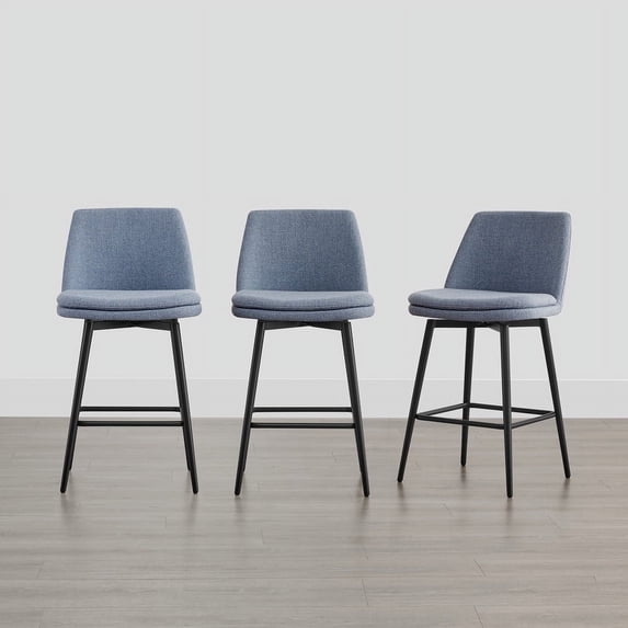 CHITA 27 inch Counter Height Swivel Bar Stools Low Back Set of 3,Fabric in Capri Blue