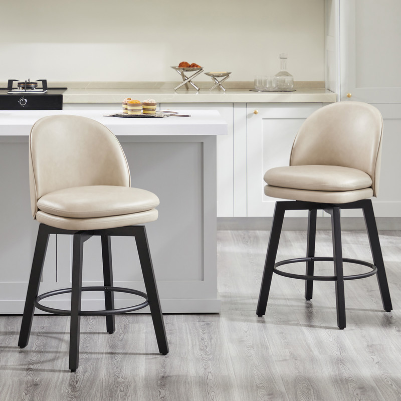 Costway High Back Kitchen Bar Stools, Set of 2, Swivel Counter Height ...