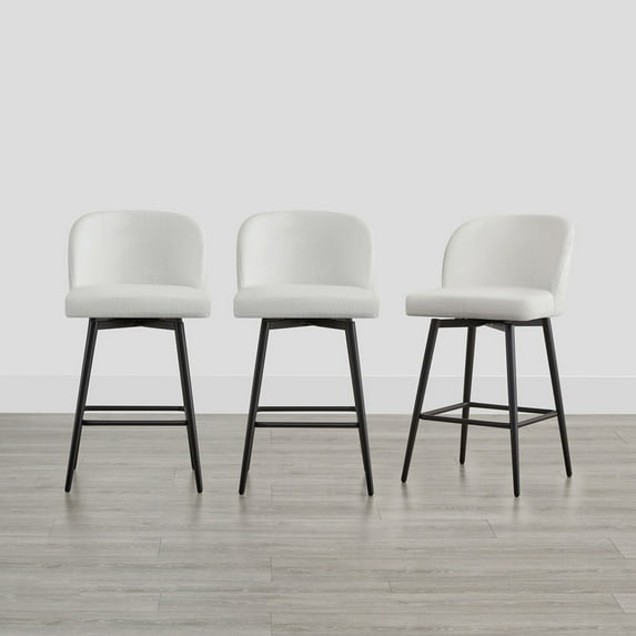 CHITA 27" Swivel Upholstered Counter Bar Stools with Back & Metal Legs Set of 3,Fabric in White