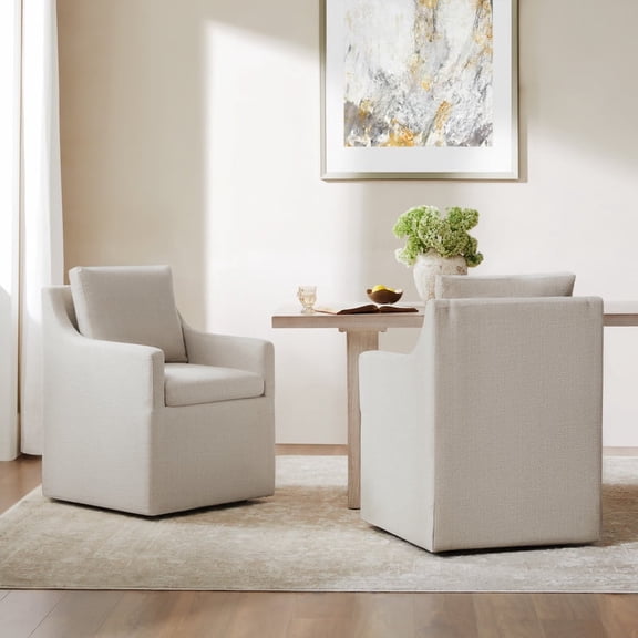 CHITA Modern Mobile Dining Arm Chairs with Casters Set of 2