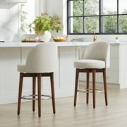 CHITA Counter Height Bar Stools Set of 2, 26 inch Swivel Barstools for Kitchen Island,Fabric in Linen
