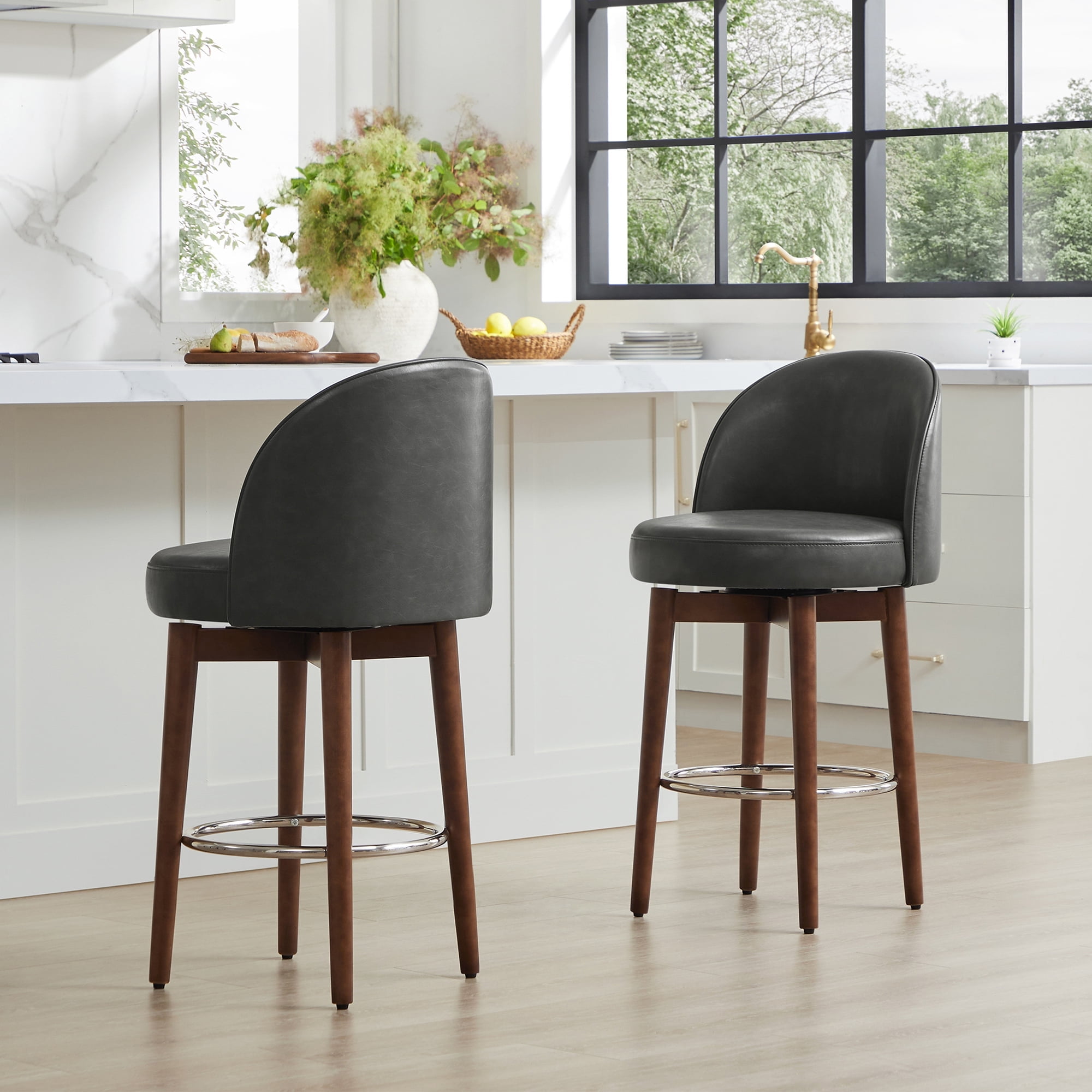 CHITA 26 inch Swivel Counter Height Bar Stools Set of 2, Faux Leather ...